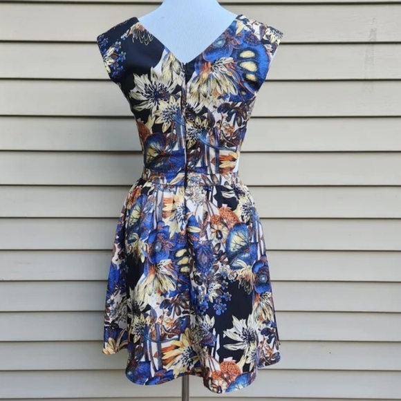 Jealous Tomato Blue Multicolor Dress Abstract Print Cut-Out Sides Mini Short - Picture 10 of 16